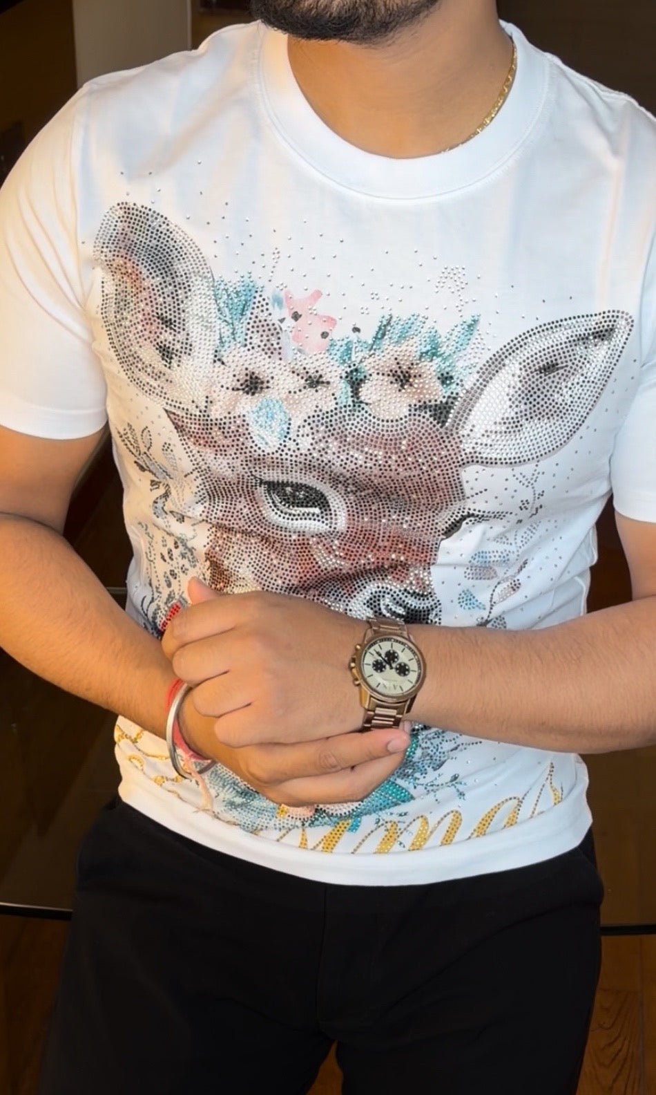 Deer Luxury Diamond Rhinestones Tshirt - White - Under Attack