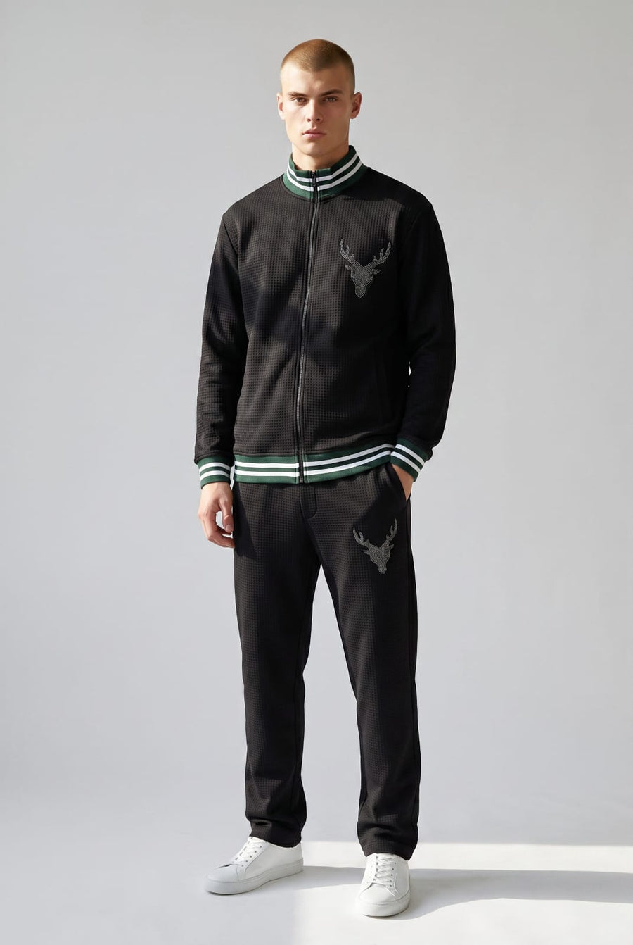 Deer luxuxry rhinestone tracksuit - black
