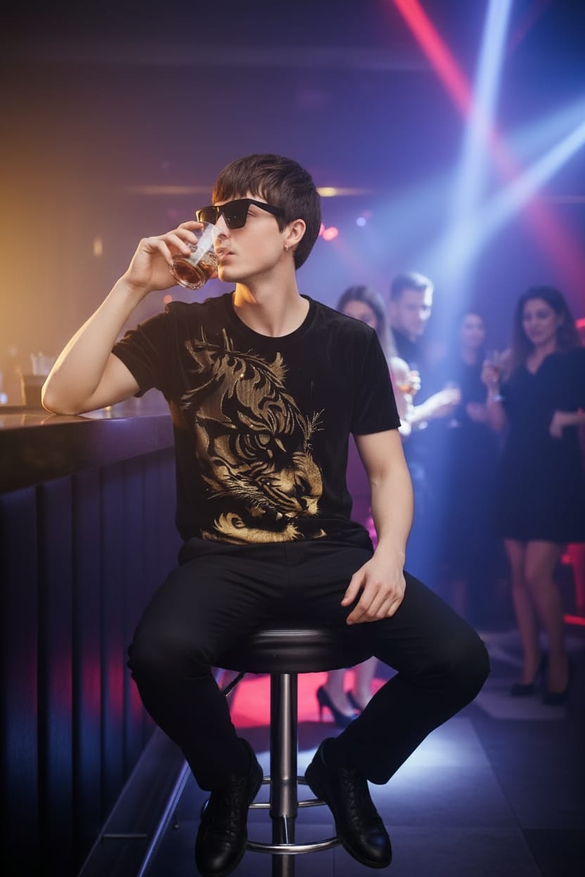 Velvet Swarovski Tiger Side Face Gold Half Sleeves Tshirt - Black