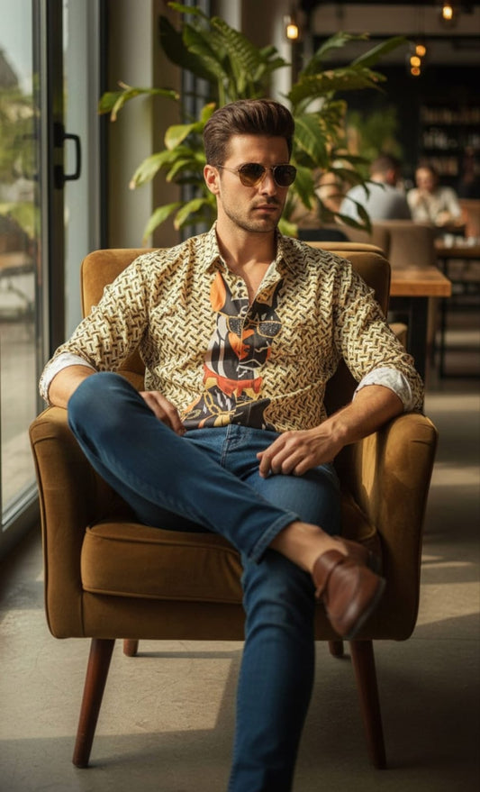 DOBER ABSTRACT PRINT SHIRT - YELLOW - Under Attack