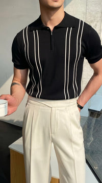 Double Stripe Knitted Tshirt - black