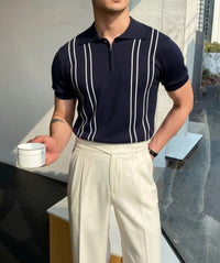 Double Stripe Knitted Tshirt - navy