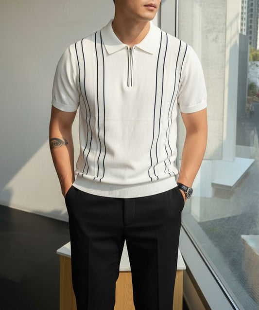 Double Stripe Knitted Tshirt - white - Under Attack