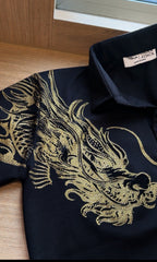 Dragon Half Sleeves Polo Tshirt - Black - Under Attack