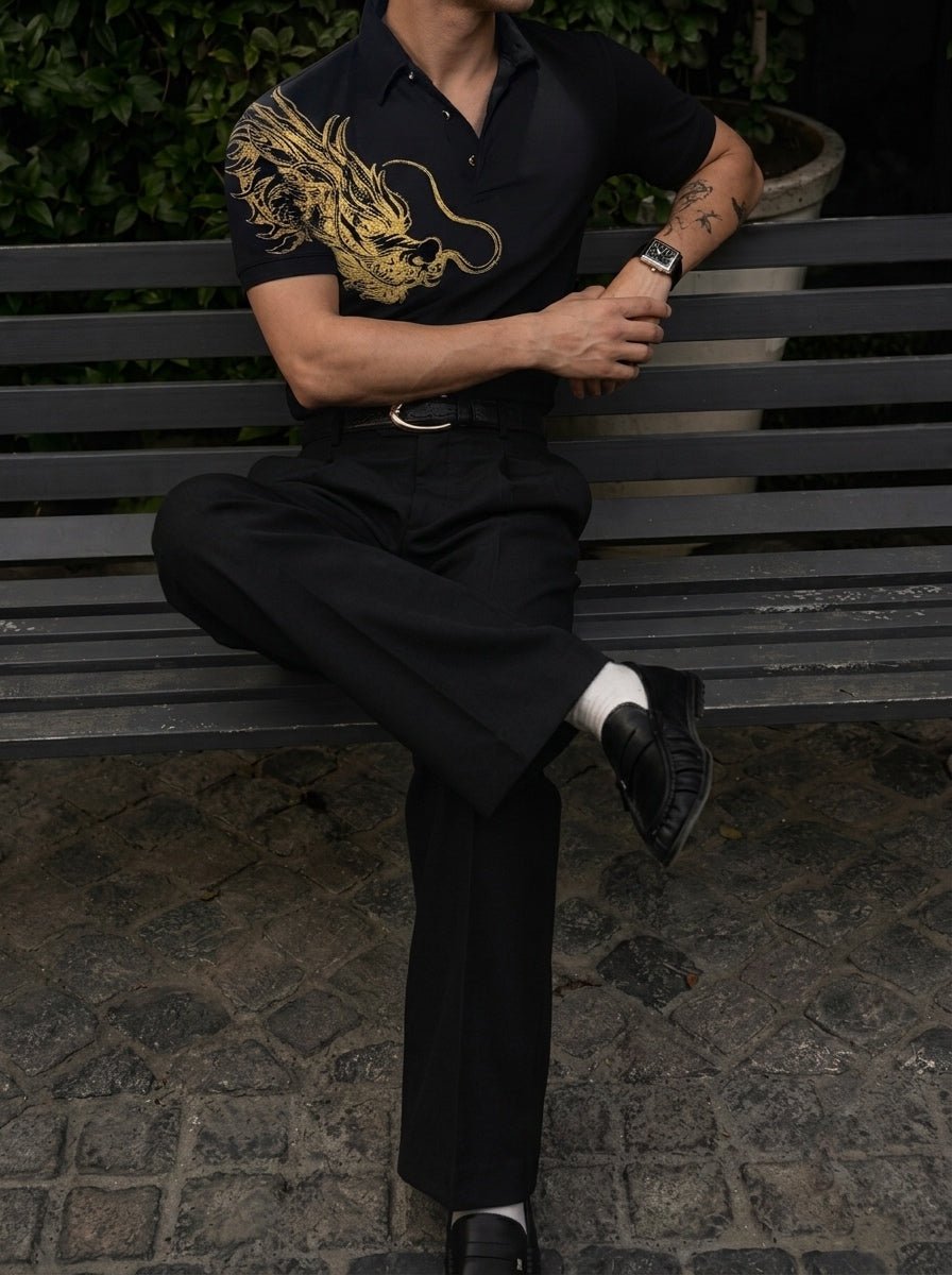 Dragon Half Sleeves Polo Tshirt - Black - Under Attack