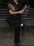 Dragon Half Sleeves Polo Tshirt - Black - Under Attack