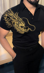 Dragon Half Sleeves Polo Tshirt - Black - Under Attack
