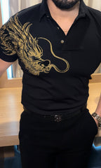 Dragon Half Sleeves Polo Tshirt - Black - Under Attack