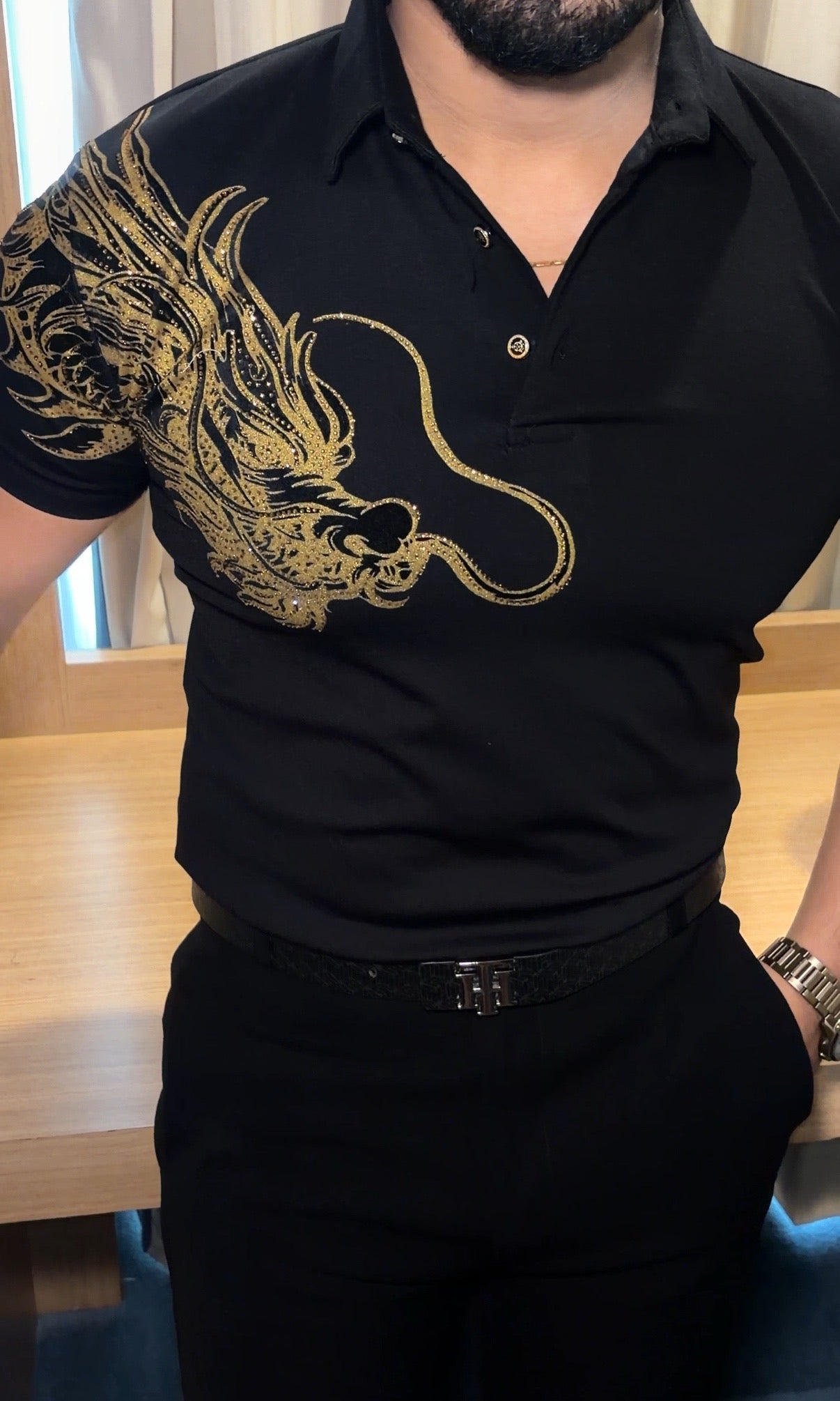 Dragon Half Sleeves Polo Tshirt - Black - Under Attack