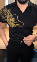 Dragon Half Sleeves Polo Tshirt - Black - Under Attack