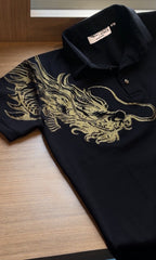 Dragon Half Sleeves Polo Tshirt - Black - Under Attack