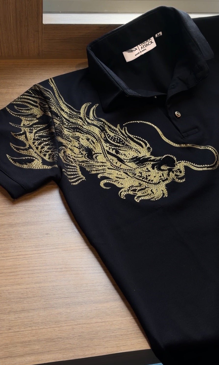 Dragon Half Sleeves Polo Tshirt - Black - Under Attack