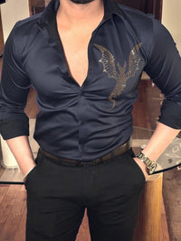 Dragon Luxe Stitchless Wrinkle Free Lycra Shirt - Navy