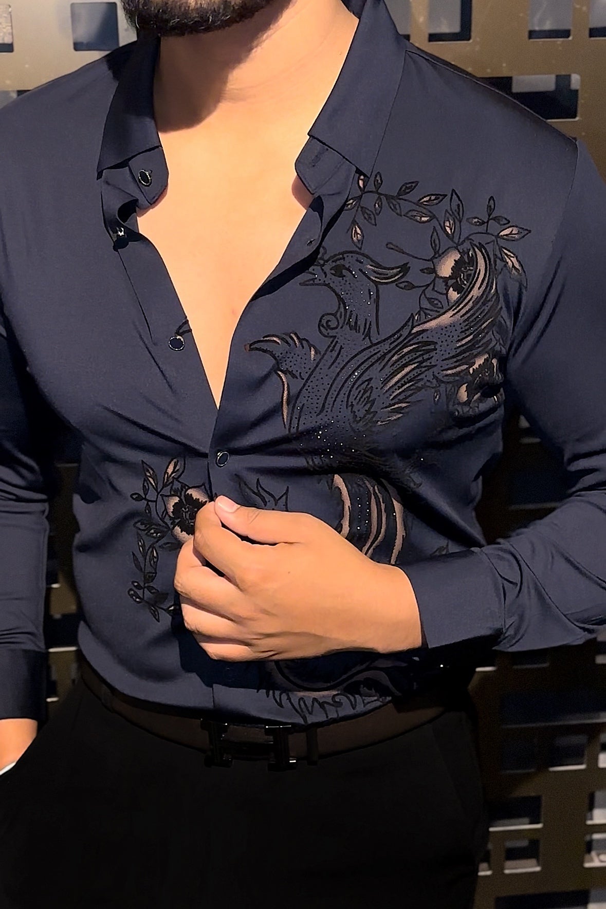 Dragonfly Royale Jacquard Shirt - Navy - Under Attack