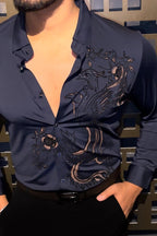 Dragonfly Royale Jacquard Shirt - Navy - Under Attack