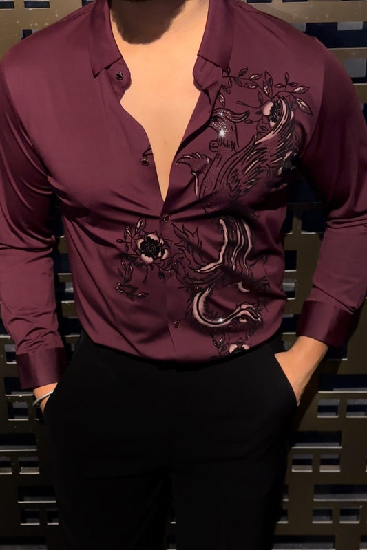 Dragonfly Royale Jacquard Shirt - WINE - Under Attack