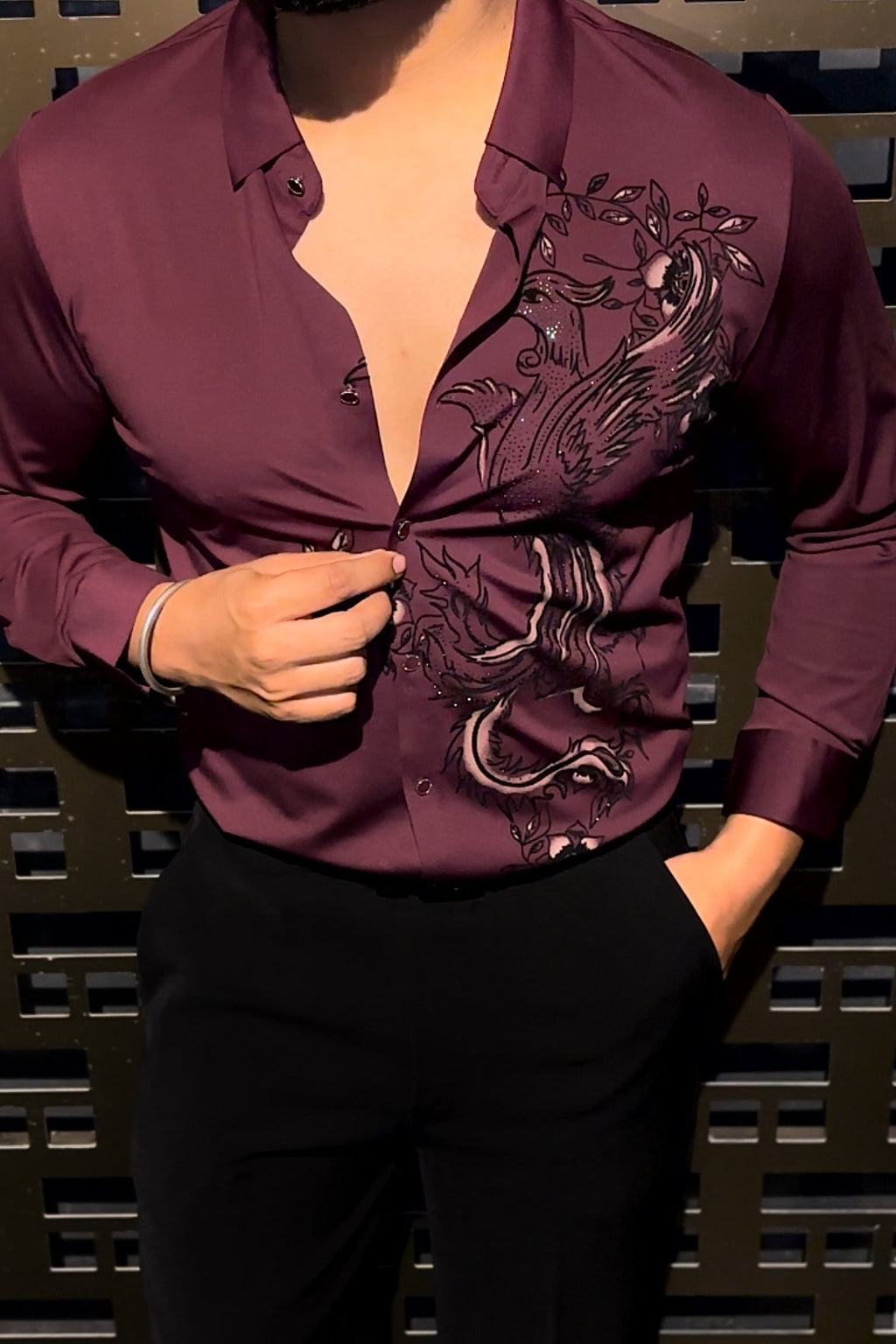 Dragonfly Royale Jacquard Shirt - WINE - Under Attack