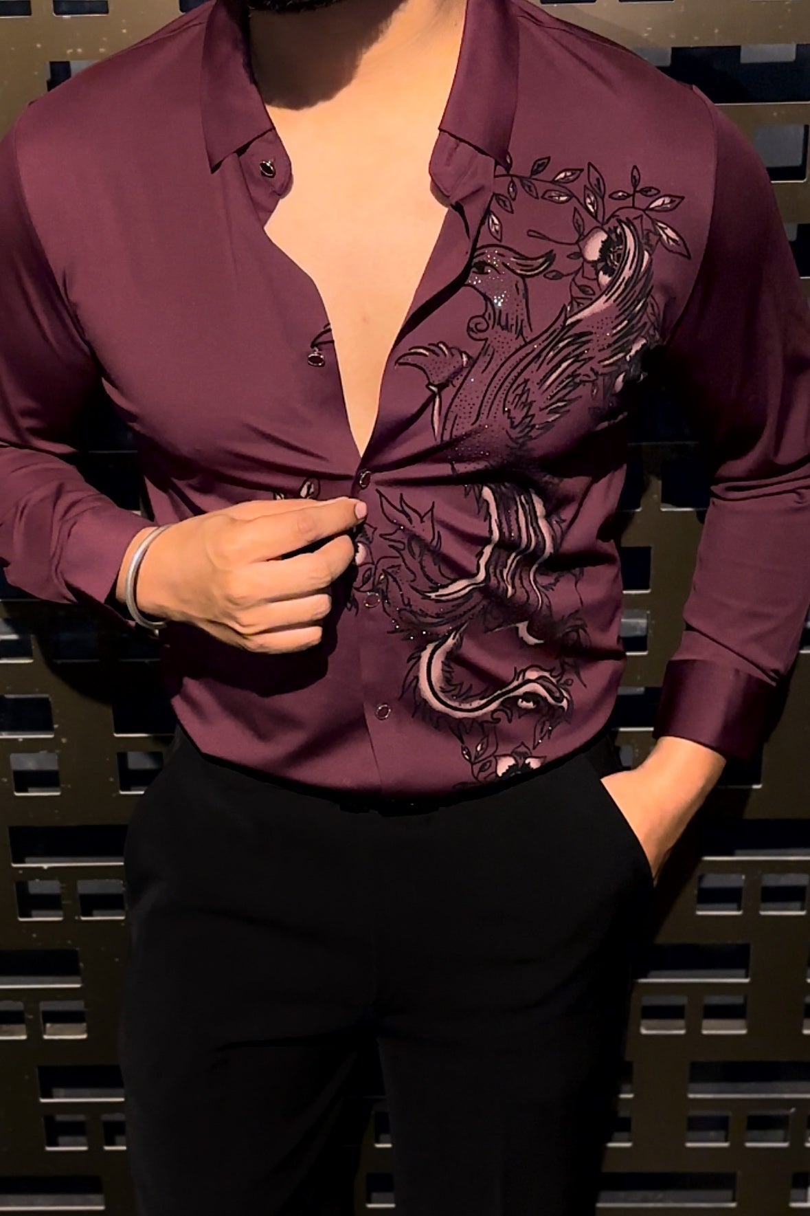 Dragonfly Royale Jacquard Shirt - WINE - Under Attack