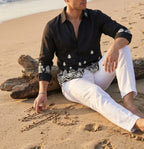 DUBAI LINEN EMBROIDERED SHIRT - BLACK - Under Attack
