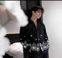 Dubai Linen Embroided Shirt - BLACK