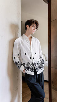 Dubai Linen Embroided Shirt - WHITE