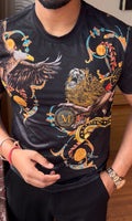 Eagle lion luxury diamond rhinestone tshirt - black - Under Attack