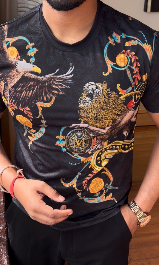 Eagle lion luxury diamond rhinestone tshirt - black - Under Attack