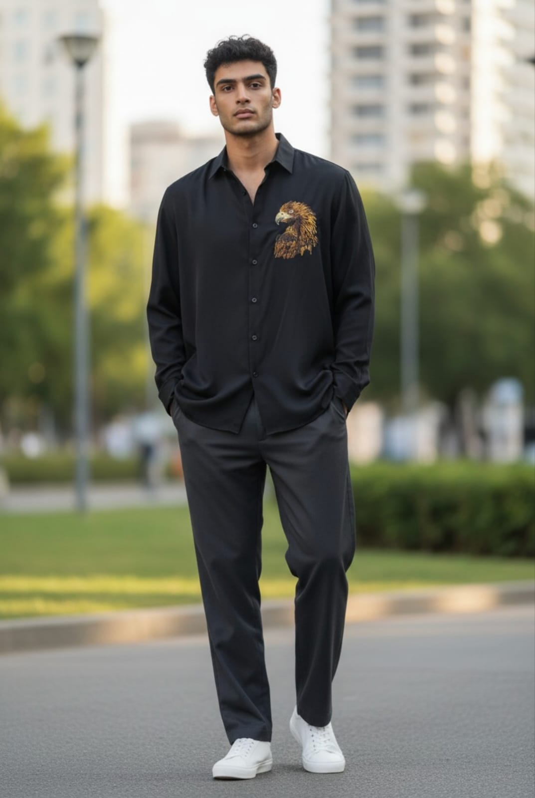 EAGLE PATCH JAPANESE SHIRT - BLACK - Under Attack