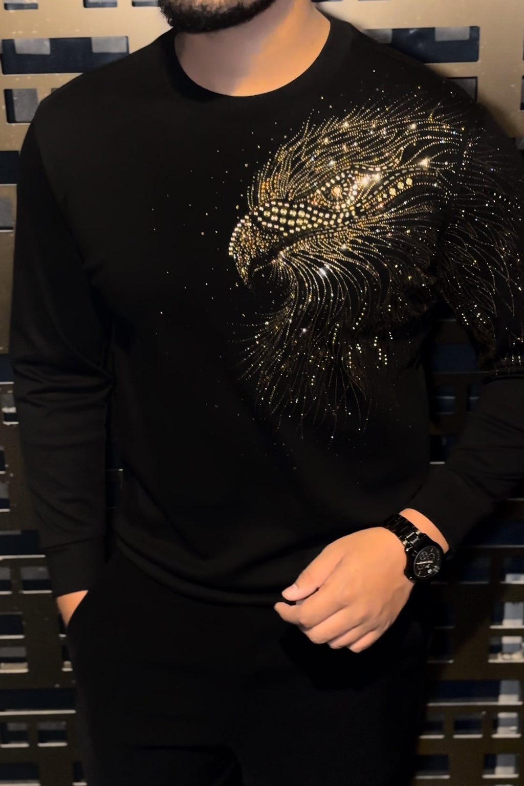 Eagle Swarovski Sweatshirt - Black - Under Attack