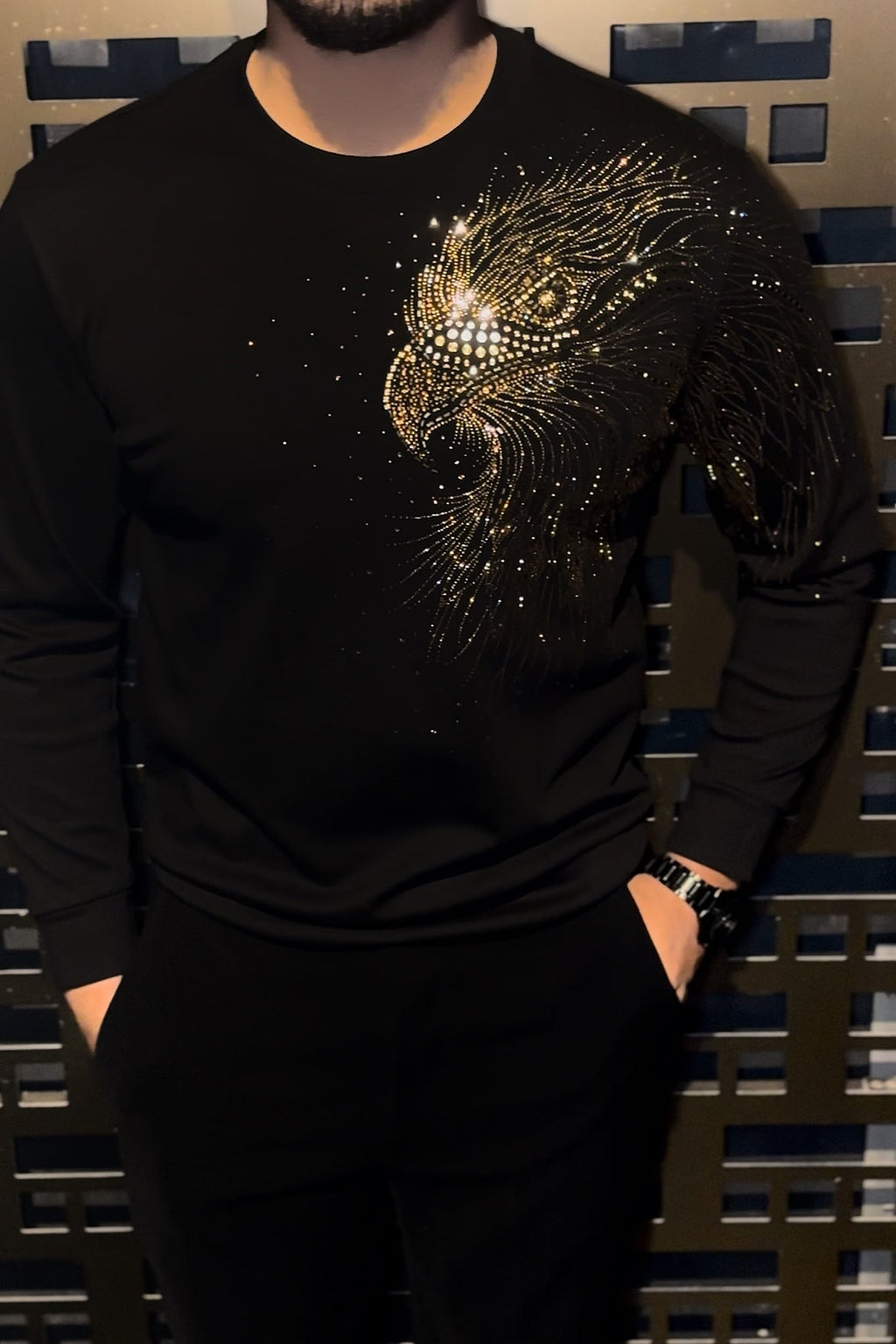 Eagle Swarovski Sweatshirt - Black - Under Attack