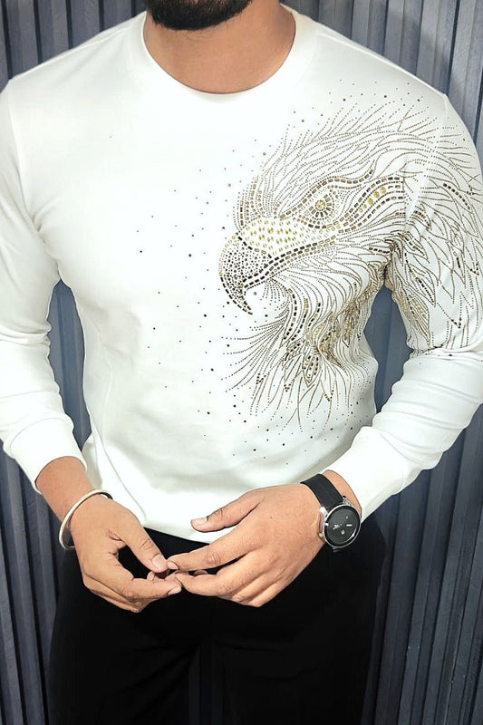 Eagle Swarovski Sweatshirt - White - Under Attack