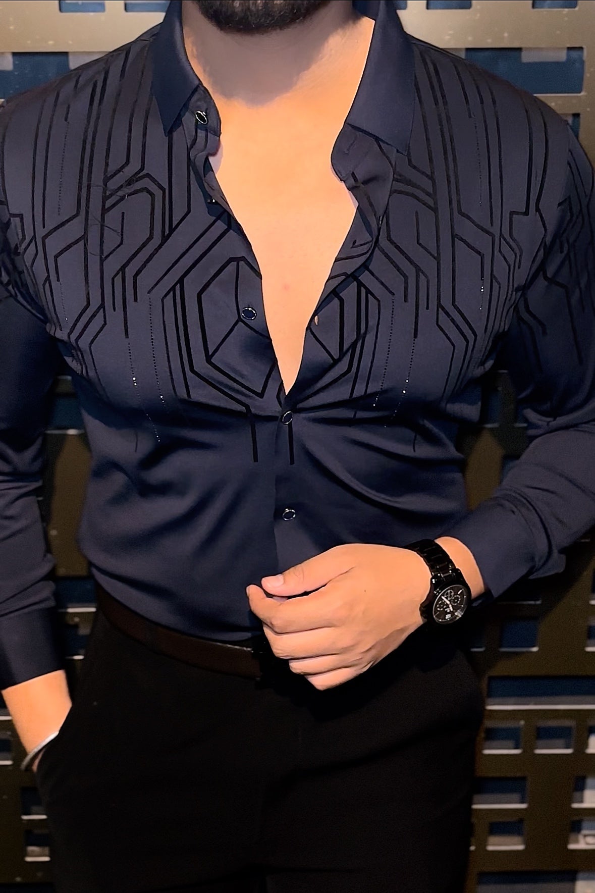Electrify Jacquard Shirt - NAVY - Under Attack