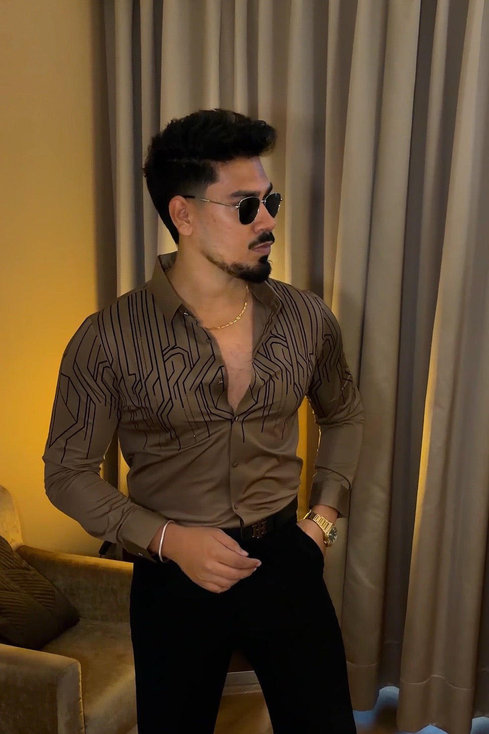 Electrify Signature Jacquard Shirt - CAMEL - Under Attack