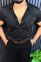 Falcon Jacquard Half Sleeves Shirt - BLACK - Under Attack