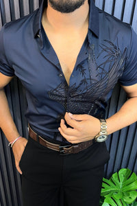 Falcon Jacquard Half Sleeves Shirt - NAVY