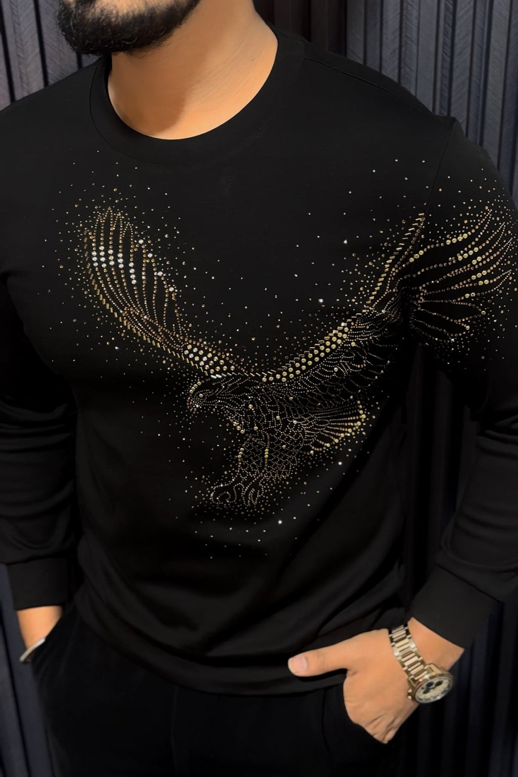 Falcon Swarovski Sweatshirt - Black - Under Attack
