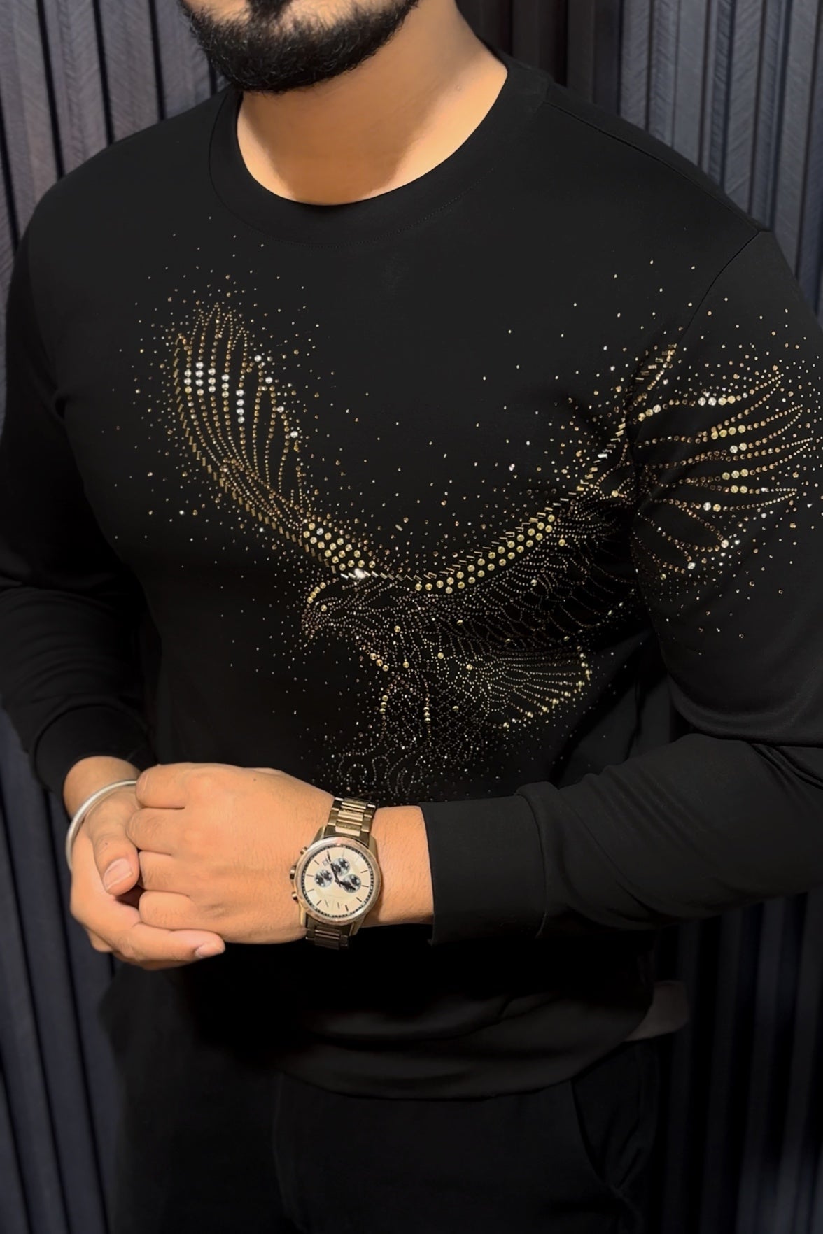 Falcon Swarovski Sweatshirt - Black - Under Attack