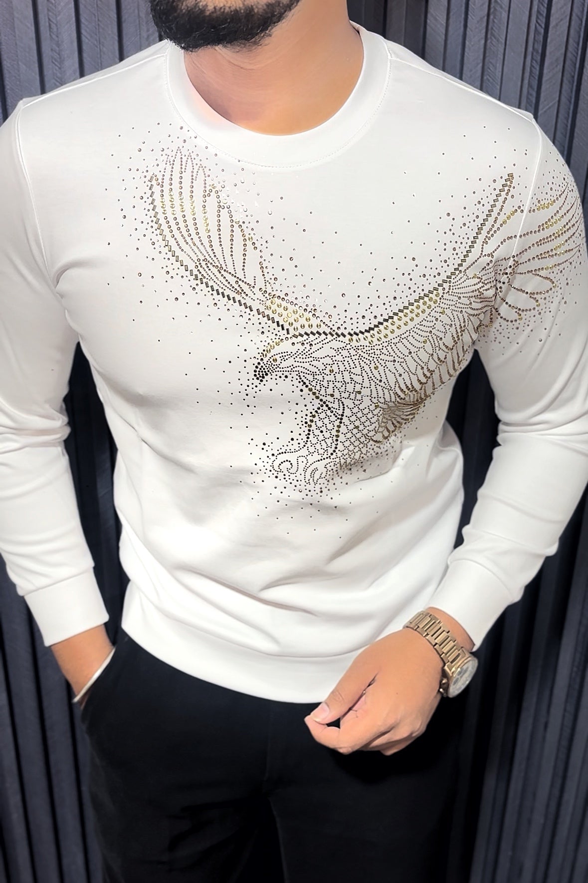 Falcon Swarovski Sweatshirt - White - Under Attack