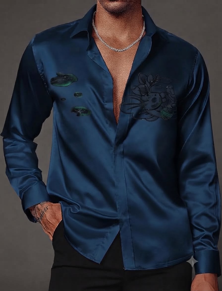 Flora Jacquard Stitchless Shirt - Navy - Under Attack