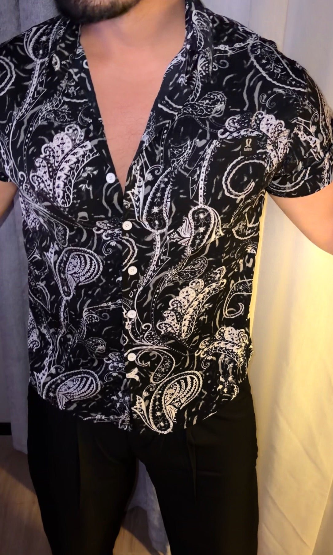 Floral Contrast Print Jacquard Half Sleeves Shirt - BLACK - Under Attack