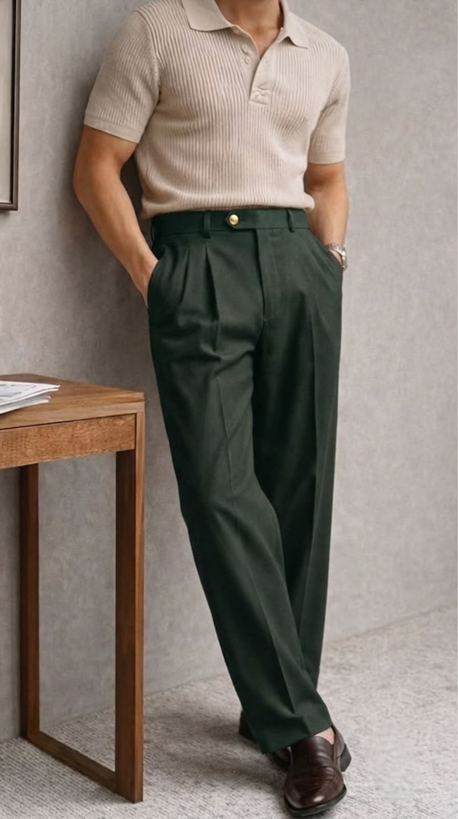Forest Green Pleated Tailored Trousers - Under Attack