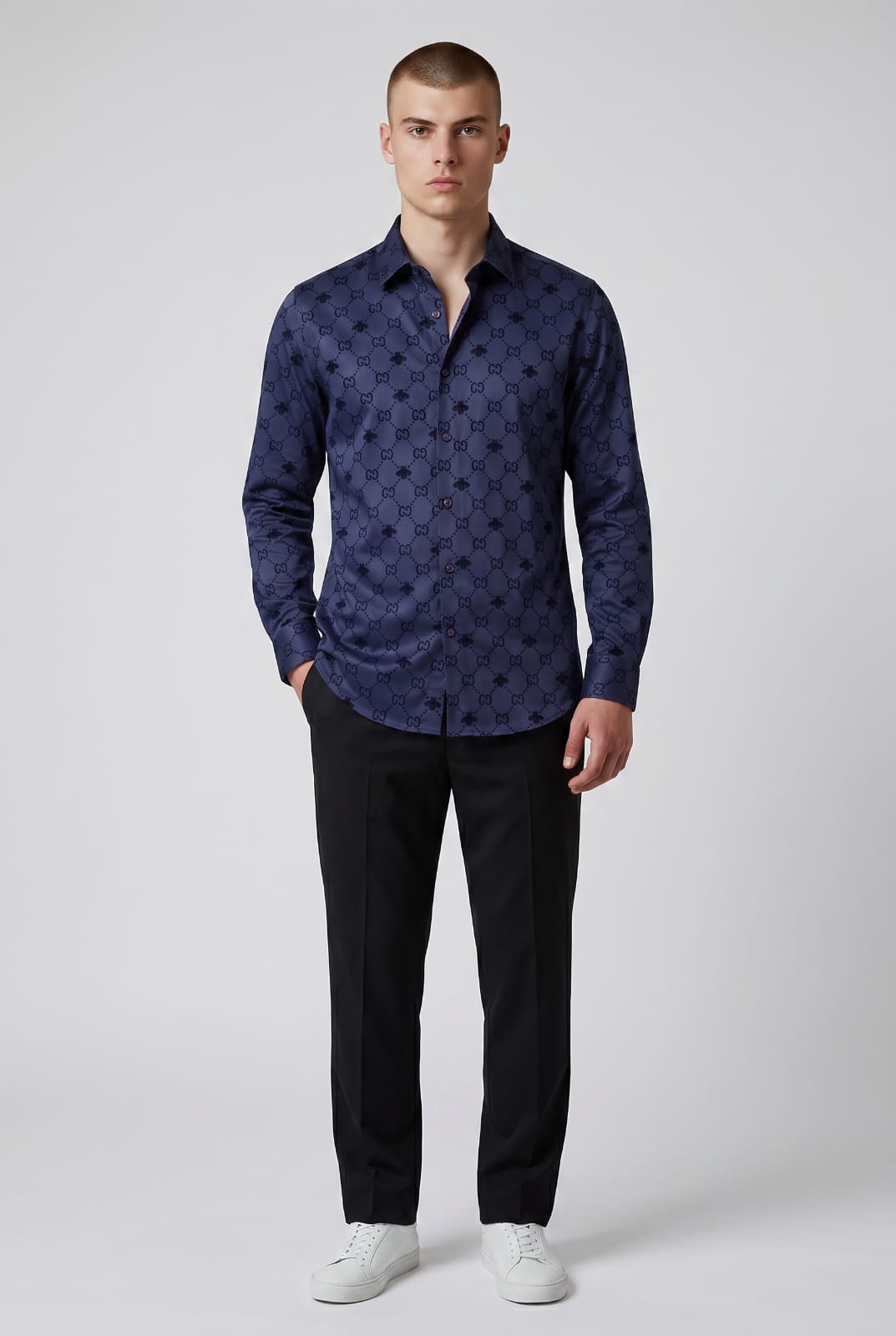 GG EMBOSSED LYCRA SHIRT - NAVY - Under Attack