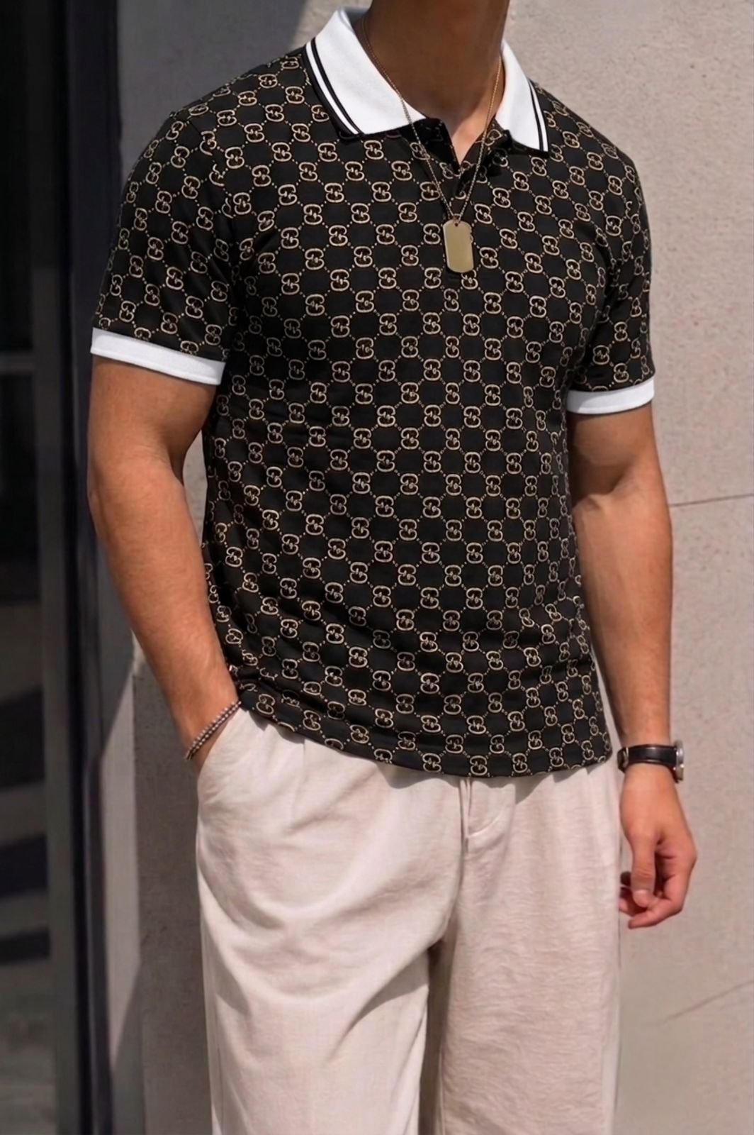 GG White Collar Polo Tshirt - Black - Under Attack