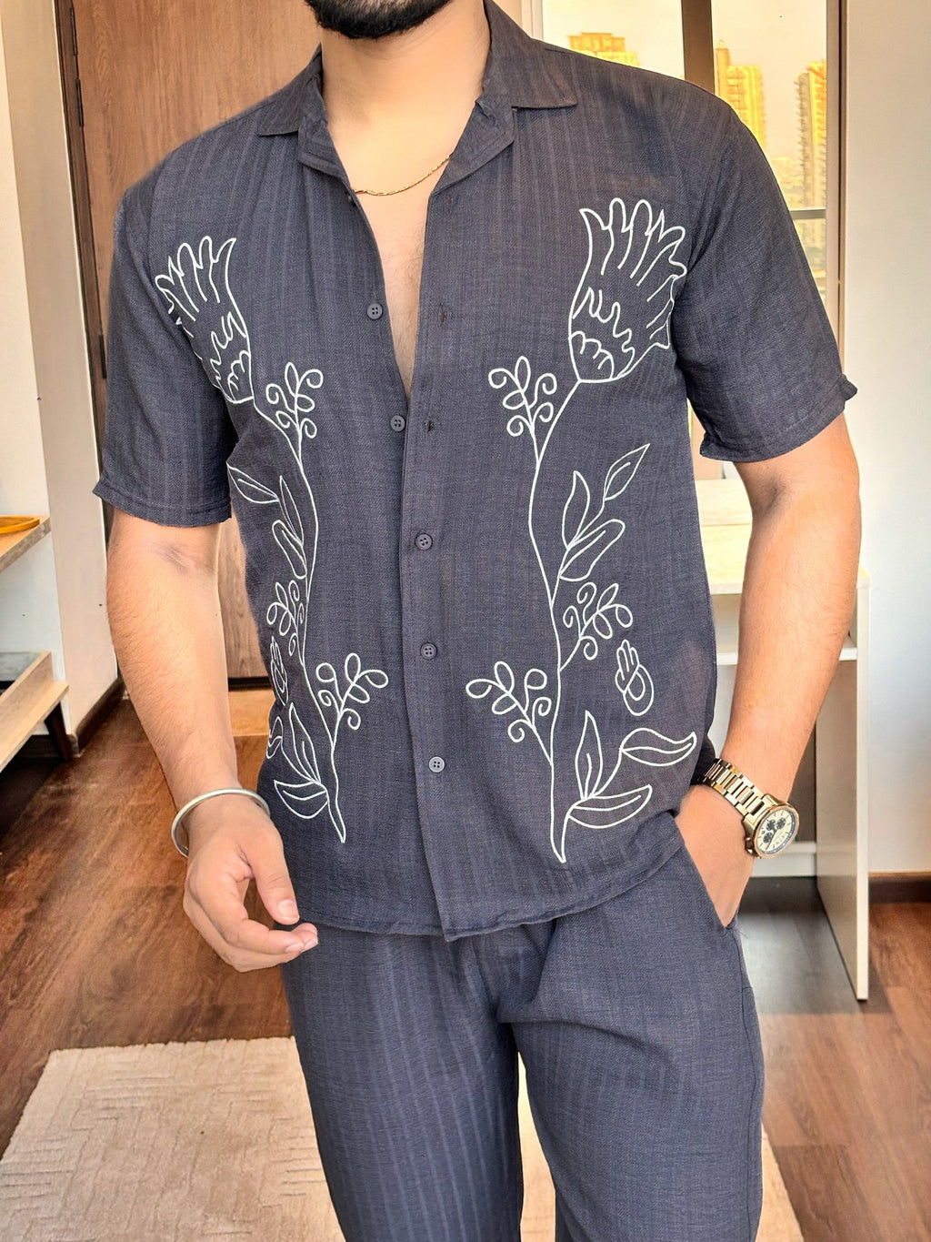 Greece Linen Textured Coord set - CHARCOAL - Under Attack