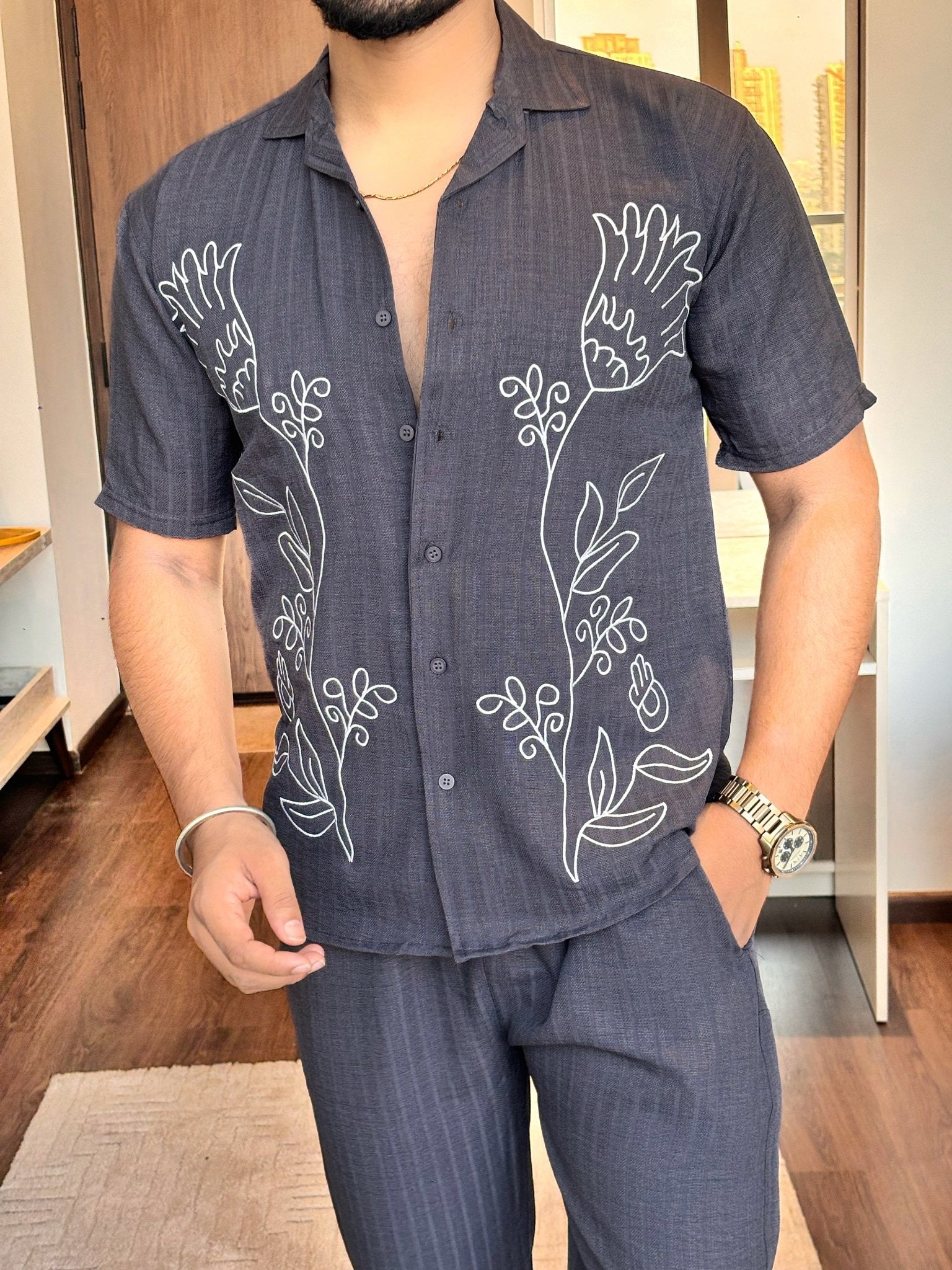 Greece Linen Textured Coord set - CHARCOAL - Under Attack