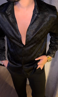 Hangover Luxe Embossed Ice Silk Lycra Shirt - Black