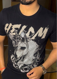 Heldm horse luxury diamond rhinestone tshirt - black