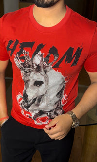 Heldm horse luxury diamond rhinestone tshirt - red