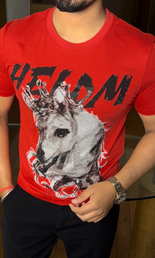 Heldm horse luxury diamond rhinestone tshirt - red - Under Attack