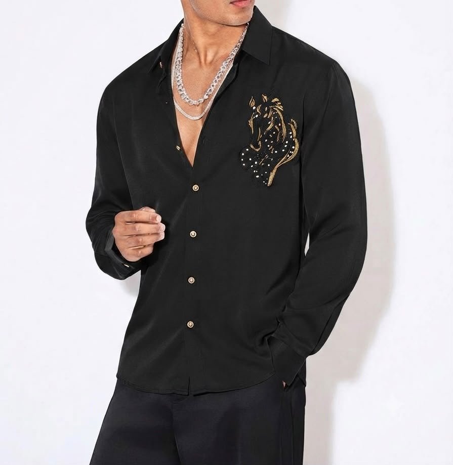 Horse Luxe Beaded Satin Shirt - Under Attack